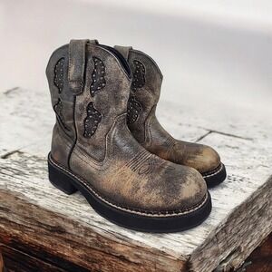 Roper Distressed Western Cowgirl Boots Women 6.5 Round Toe Studs 9-21-5554-5554
